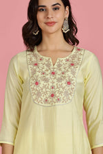 Thumbnail for BulBul Women’s Butter Yellow Embroidered Chanderi Kurta Set with Dupatta