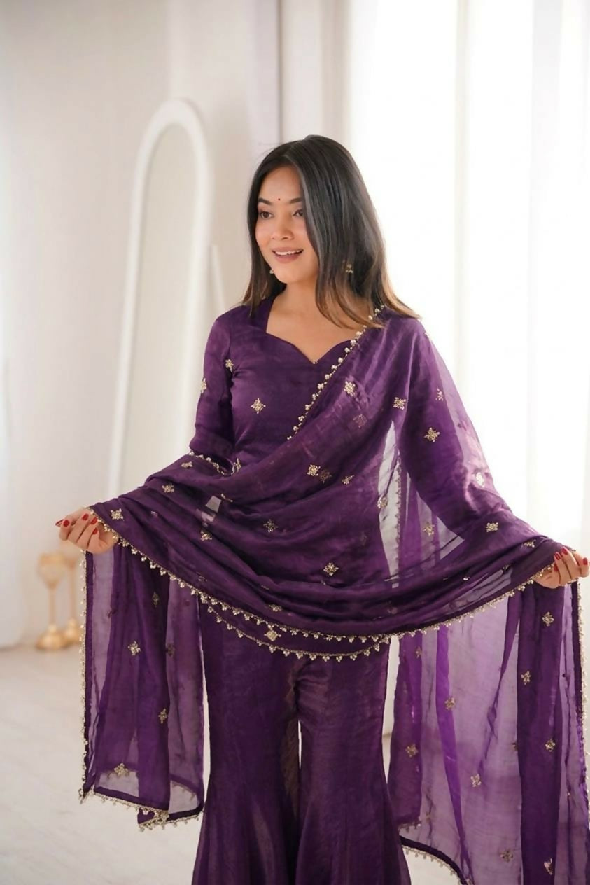 Teeya Creation New Womens Trendy Embroidery Sequence Work Kurta Set - Dista