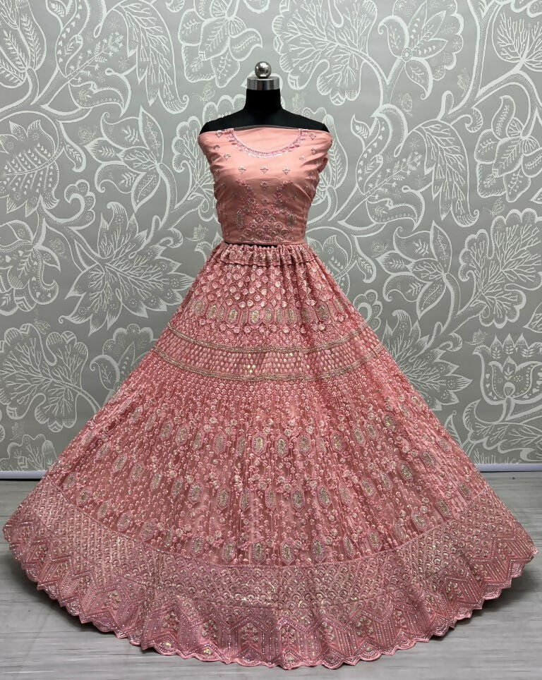 Jyoti Fashion Women's Pink Heavy Net Fancy Dori, Multi Thread, Rainbow Sequins and Diamond Work Wedding Lehenga Choli - Distacart