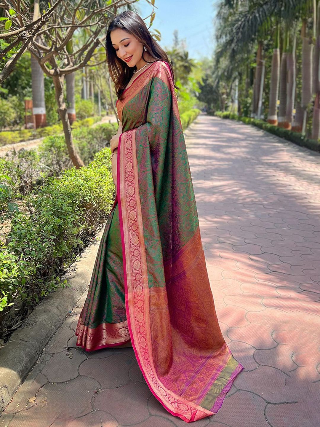 Mitera Ethnic Motifs Zari Silk Blend Saree - Distacart