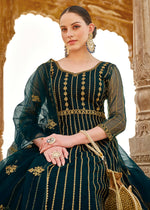 Thumbnail for Heavy Stone Embroidered Peacock Blue Designer Anarkali Suit - Emponline - Distacart