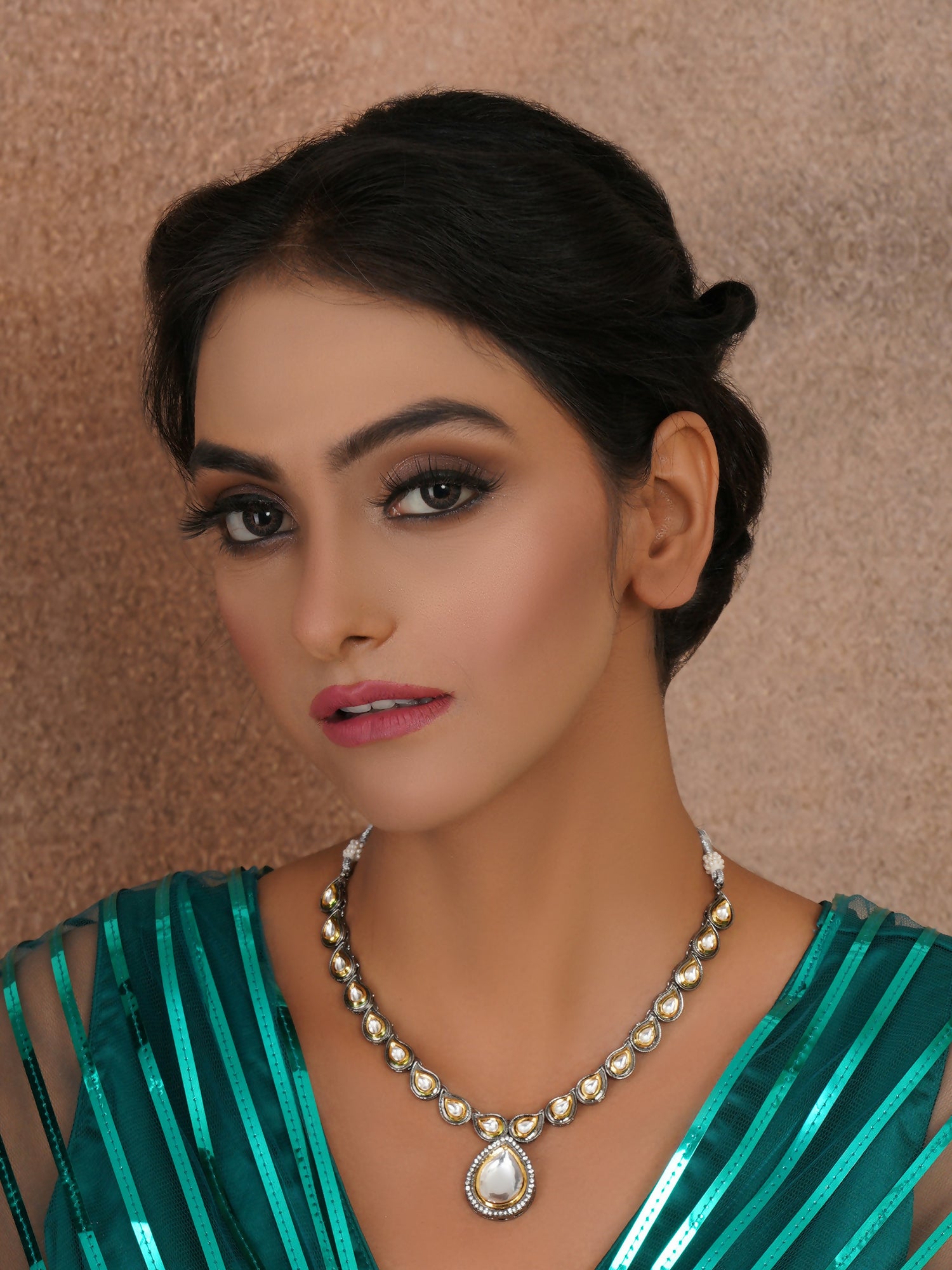 Dual Tone Kundan Neckpiece (silver) - Ruby Raang - Distacart