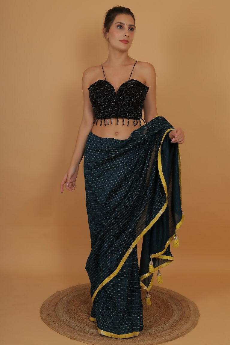 Joban Fashion Silk Pearl And Beads Hand Embroidery Padded Blouse - Black
