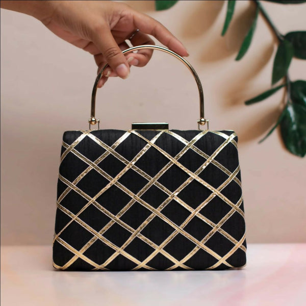 Joban Fashion Black Gota Patti Fabric Clutch - Black - Dista