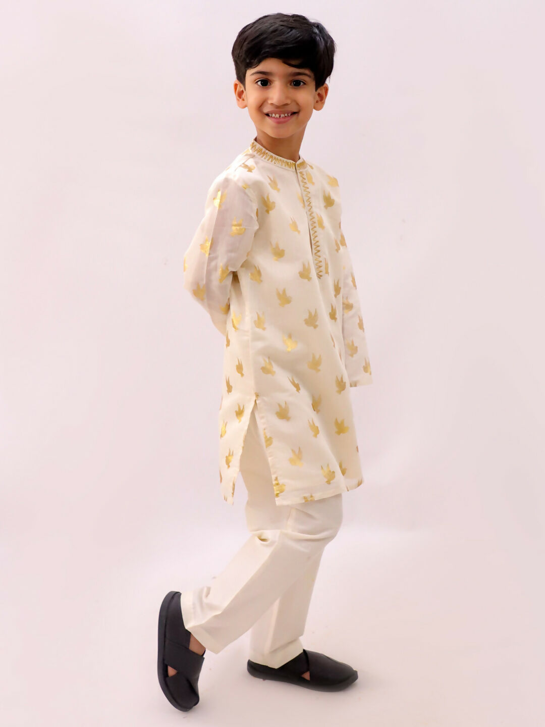 Lil Drama Mishti Off White Kurta and Pyjama For Boys