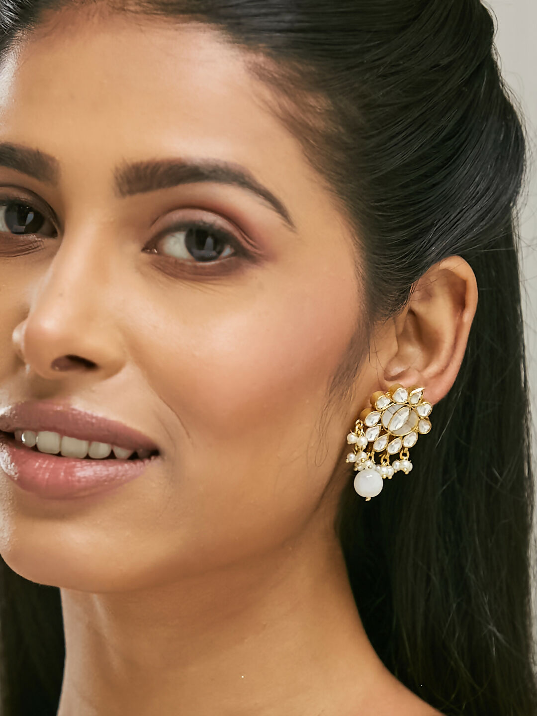Nuyug 22K Gold-Plated Elegant MOP Studded Ethnic Pearl Drop Stud Earrings