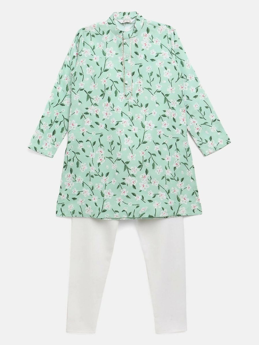 Ahalyaa Mint Green Poly Rayon Digital Print Kids Kurta Churidar Set For Boys - Distacart