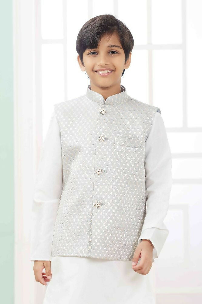 Raivat Ethnic Art Silk Embroidery Work 3 Pics Jacket Set In Grey Colour - Distacart