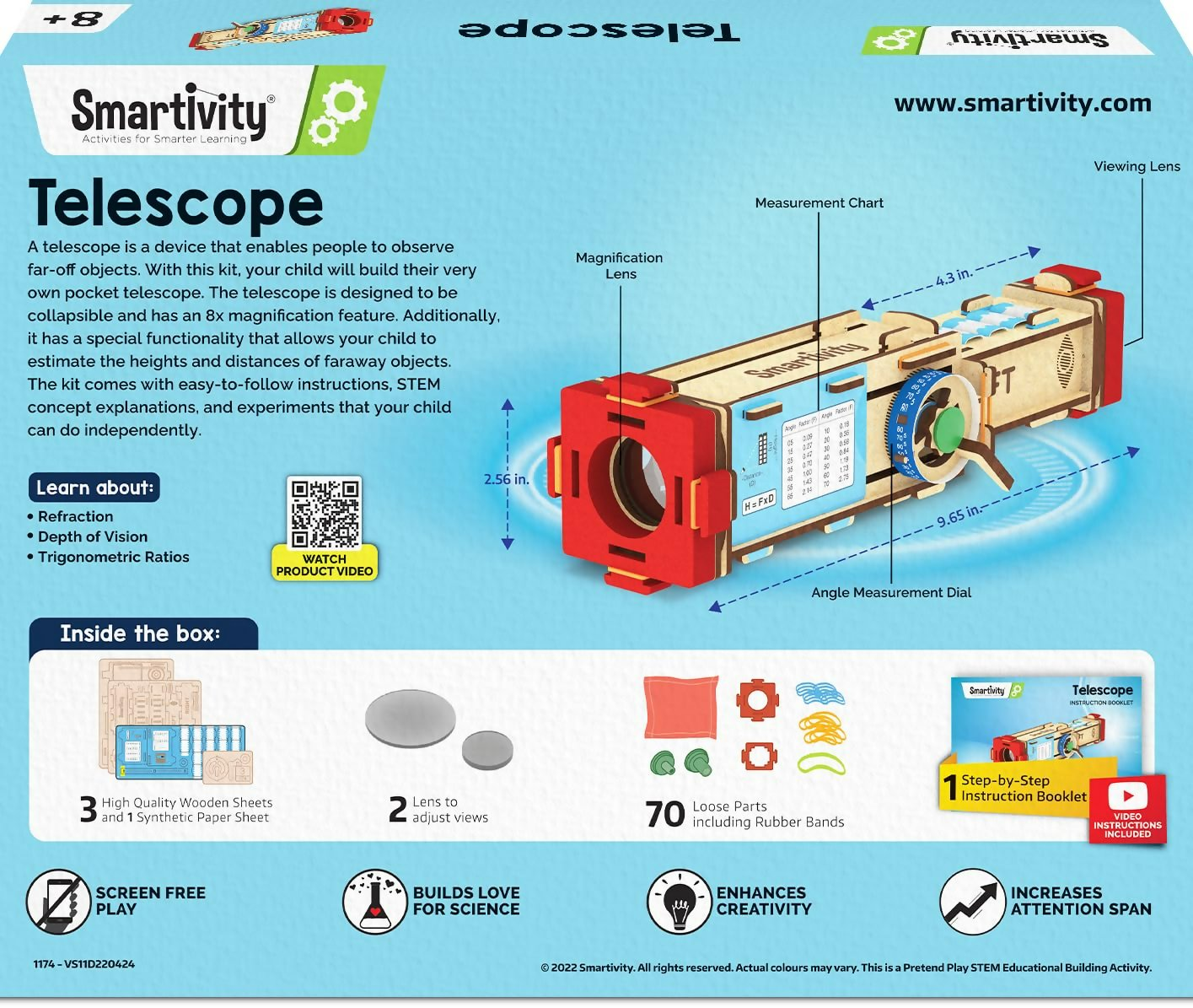 Smartivity Telescope Toy For Kids Age 8, 9, 10, 11, 12, 13, 14 Years Old Measure Height & Distance