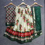 Thumbnail for Preksha Creation Tusser Silk With Ajarakh Prints Women Lehenga Choli - Green - Distacart