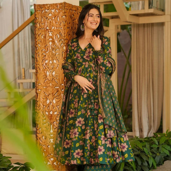 Aayaa Designer Cotton Silk Suit - Green - Dista