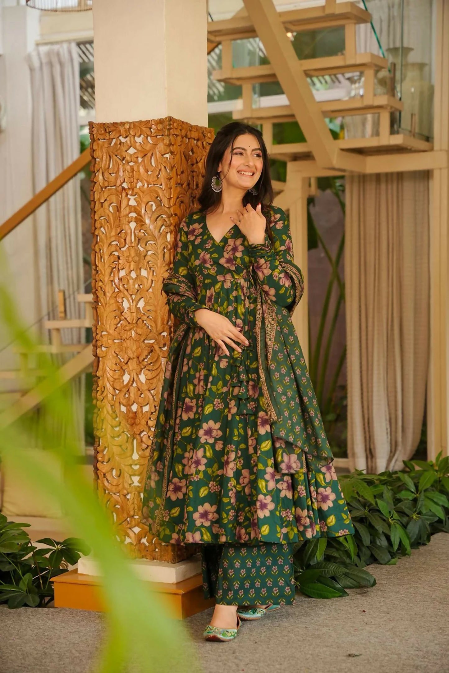Aayaa Designer Cotton Silk Suit - Green - Dista