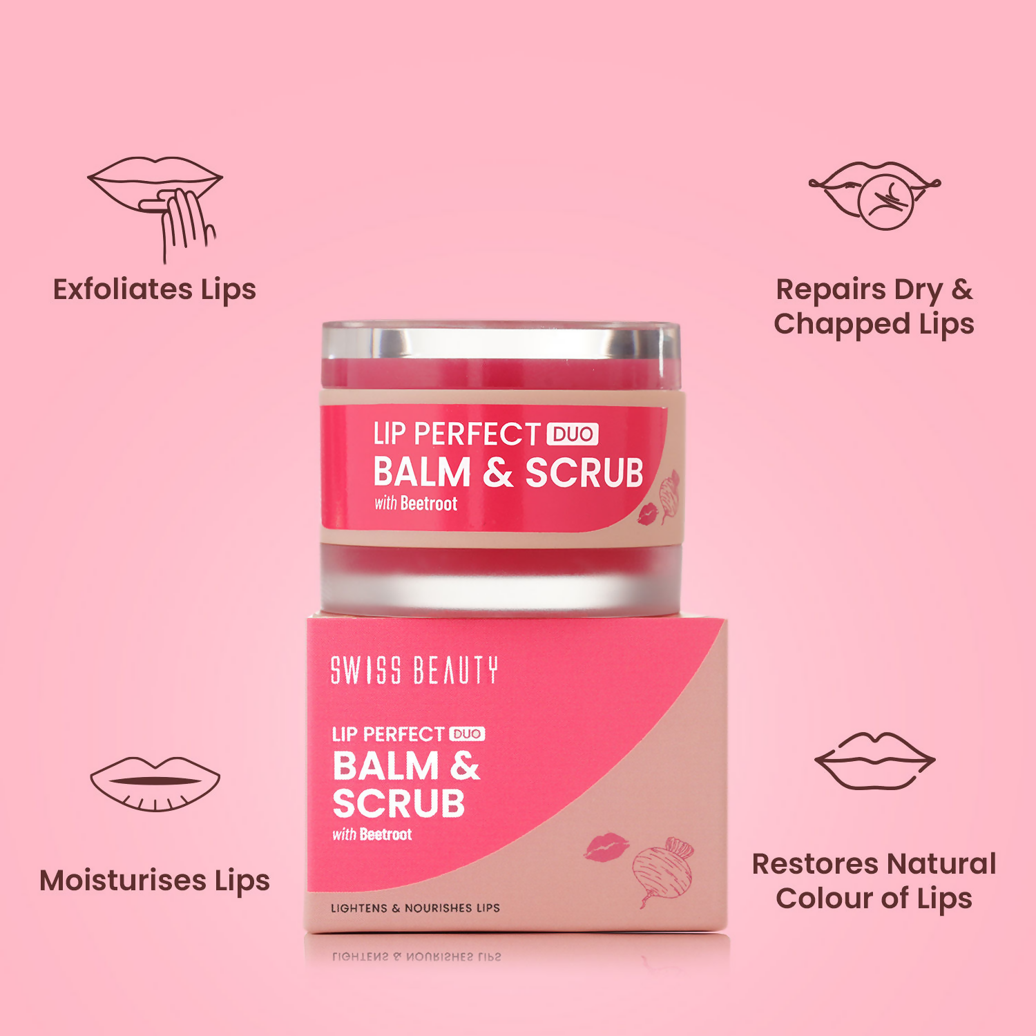 Swiss Beauty Lip Perfect Duo Balm & Scrub - Beetroot - Distacart