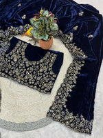 Thumbnail for Joban Fashion Royal Blue 9000 Velvet Party Wear Sarees - Distacart