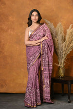 Thumbnail for Very Much Indian Handblock Printed Cotton Saree With Natural Dyes - Pink - Distacart