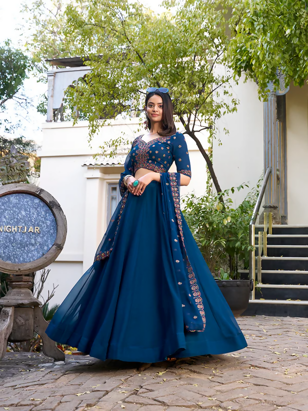 Jihu Culture Women's Blue Zari Embroidery Work Lehenga Choli