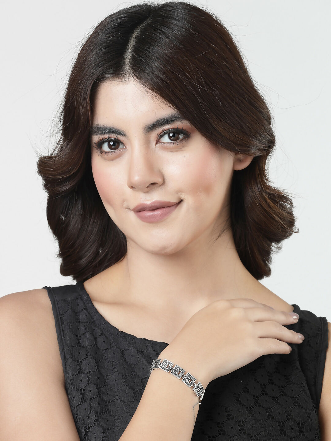 NVR Women American Diamond Rhodium-Plated Link Bracelet - Distacart