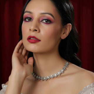Silver Kundan and American Diamond Neckpiece (Silver) - Ruby Raang - Distacart