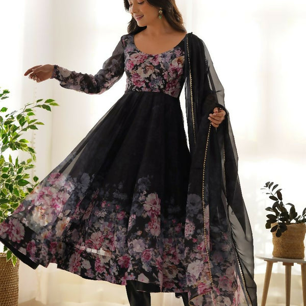 Joban Fashion Black Kurta Set Organza Sequin Embroidery Work