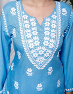 Thumbnail for Miravan Womens Blue Embroidered Kurta With Palazzo - Distacart