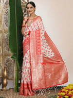 Thumbnail for Astita Linen Cotton Red & White Saree