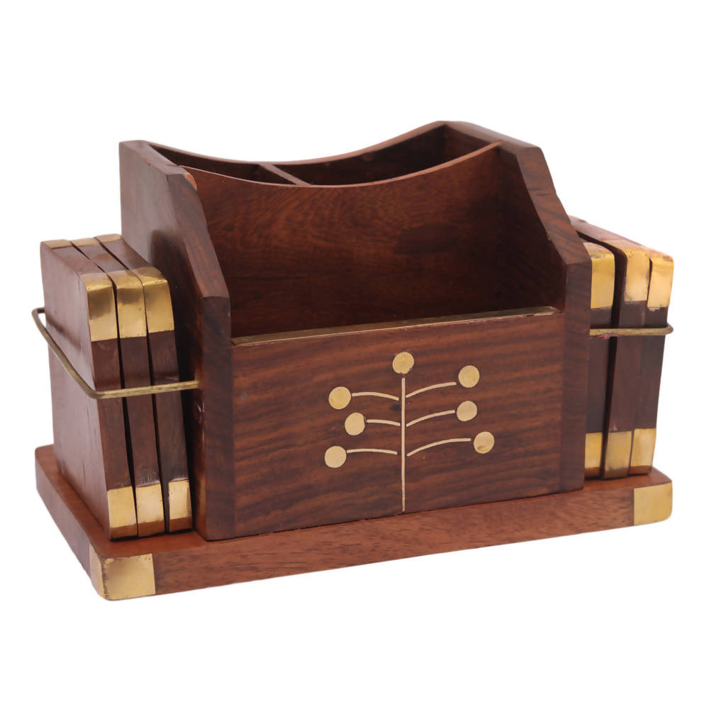 Nizalia Wooden Coaster And Pen Holder