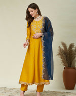 Thumbnail for The52 Women's Beautiful Vichitra Fabric Embroidery Work Flared Anarkali Pant and Dupatta Set - Distacart