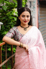 Thumbnail for Pink Poly Silk Ethnic Motifs Saree with Unstitched Blouse - A2M
