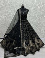 Thumbnail for Jyoti Fashion Women's Black Bridal Net Fancy Foil & Sequins with Multi Thread Embroidered Wedding Lehenga Choli - Distacart