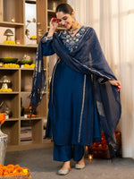 Thumbnail for The52 Women's Beautiful Viscose Silk Fabric Embroidery Work A-Line Kurta Pant and Dupatta Set - Distacart
