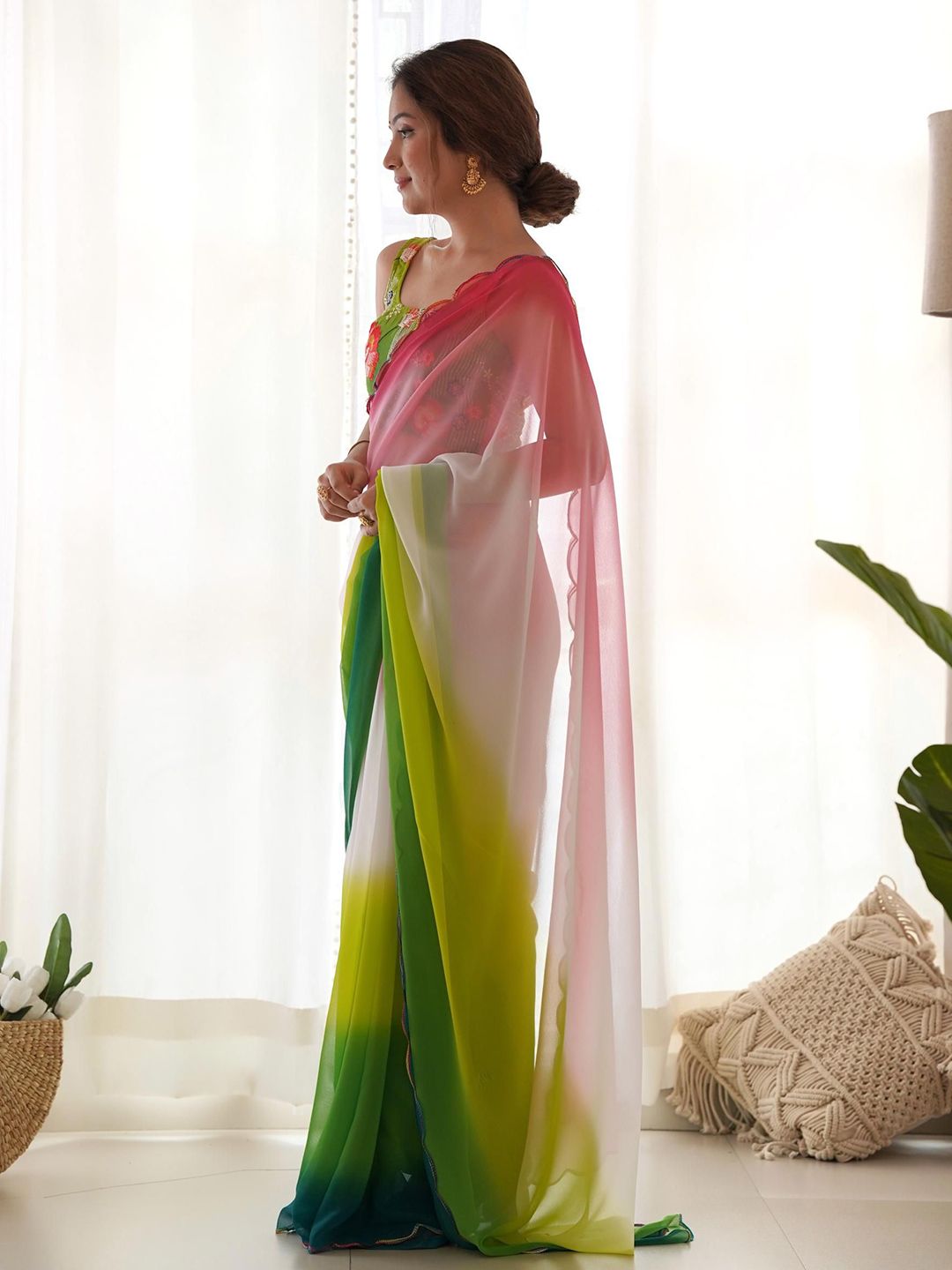 Mitera Ombre Dyed Embroidered Saree - Distacart