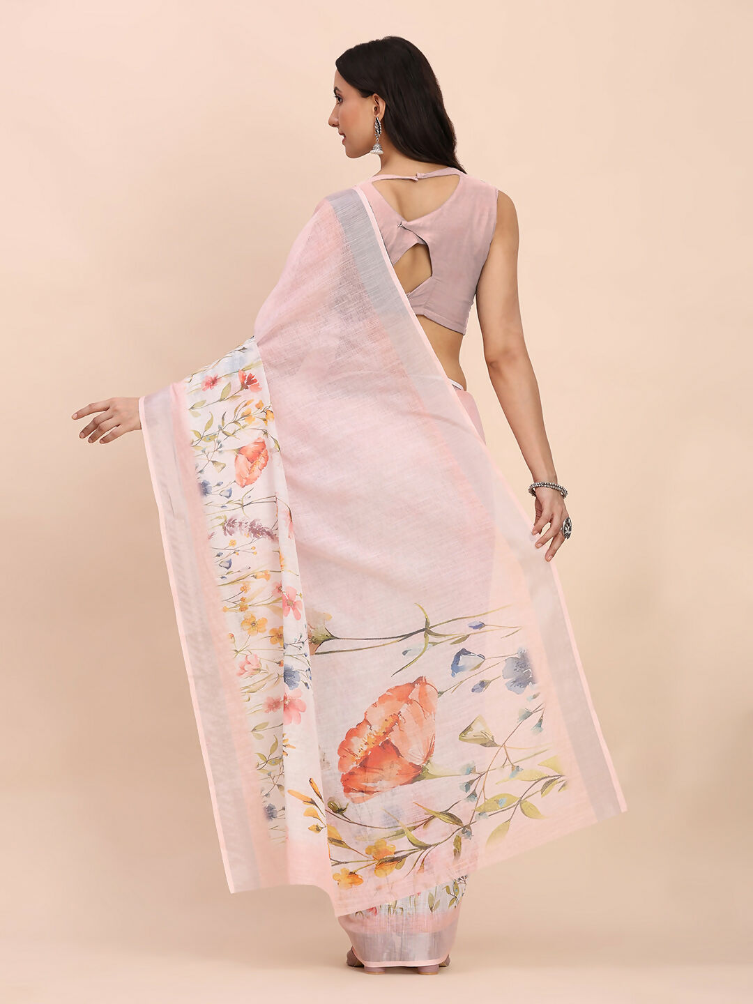 Astita Linen Cotton Light Pink Saree