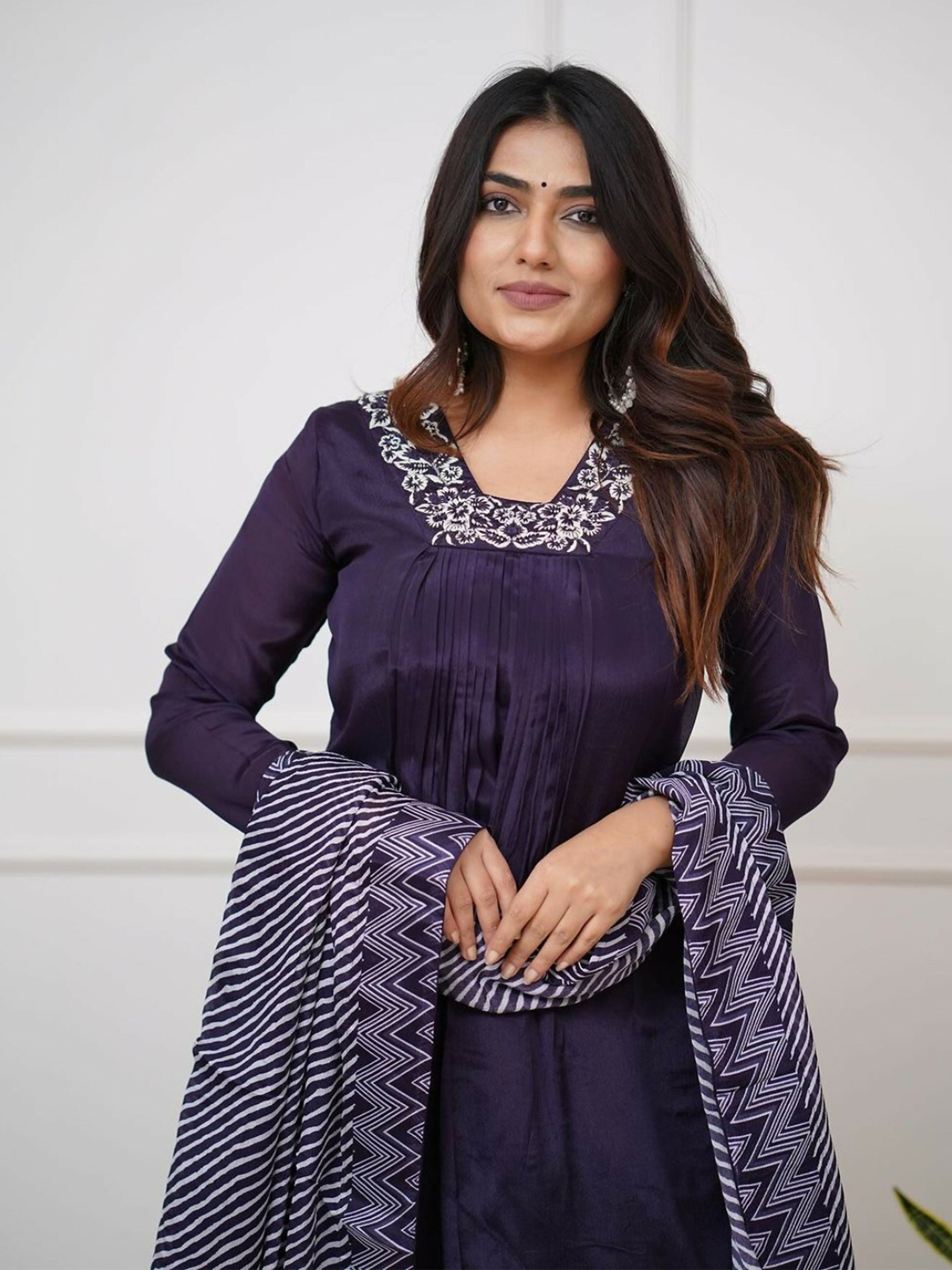 Partywear Designer Viscose Silk With Lining Wine Stitched Suit With Dupatta - Tanisha - Distacart
