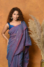Thumbnail for Very Much Indian Designer Mul Cotton Handloom Saree with Sequins - Purple - Distacart