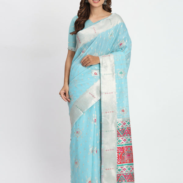 Astita Linen Cotton Sky Blue Saree