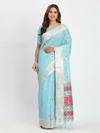 Astita Linen Cotton Sky Blue Saree