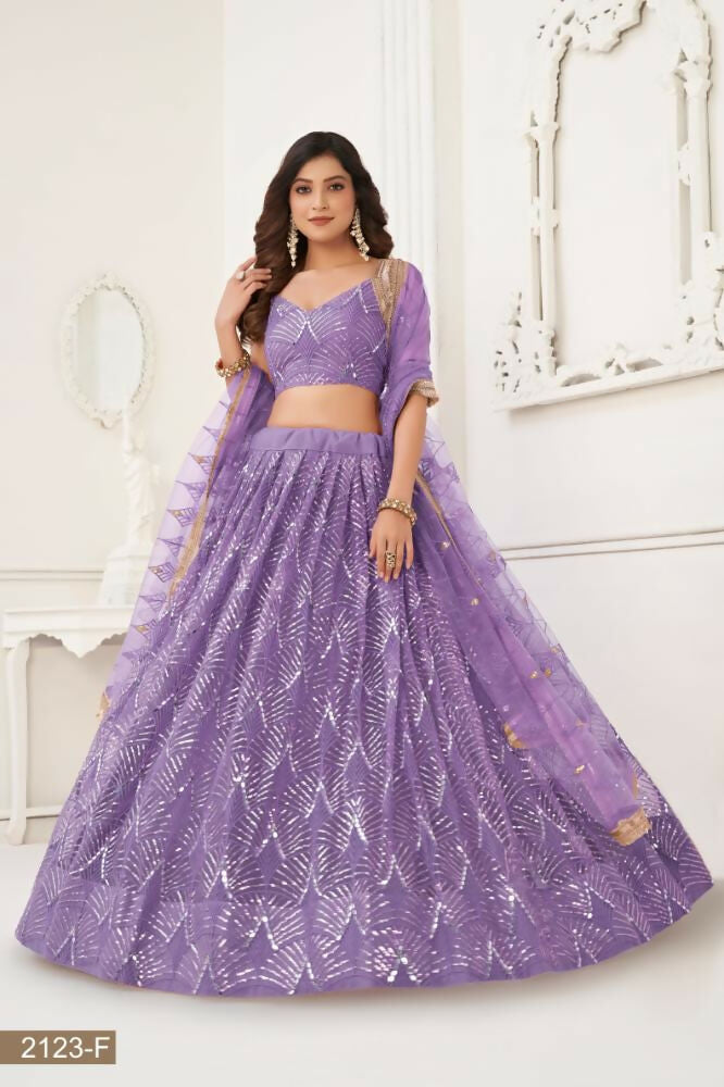 Aastha Fashion Lavender Butterfly Net Tone To Tone Thread Work, Sequence Work And Original Mirror Work Embroidery Wedding Wear Lehenga Choli - Distacart