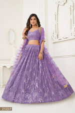 Thumbnail for Aastha Fashion Lavender Butterfly Net Tone To Tone Thread Work, Sequence Work And Original Mirror Work Embroidery Wedding Wear Lehenga Choli - Distacart