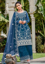 Thumbnail for Prussian Blue Stone & Cording Work Festive Palazzo Suit - Emponline - Distacart