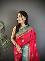 Thumbnail for Joban Fashion Hot Pink Banarasi Soft Silk Peacock Butta Work Saree - Distacart