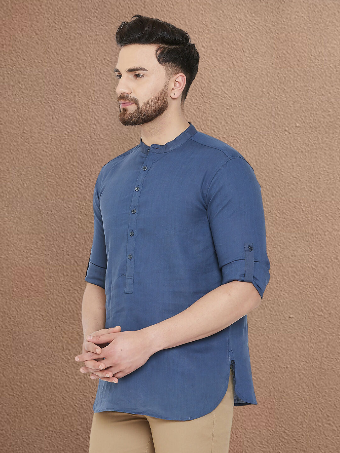 Even Apparels Men's Linen Navy Blue Kurta - Distacart