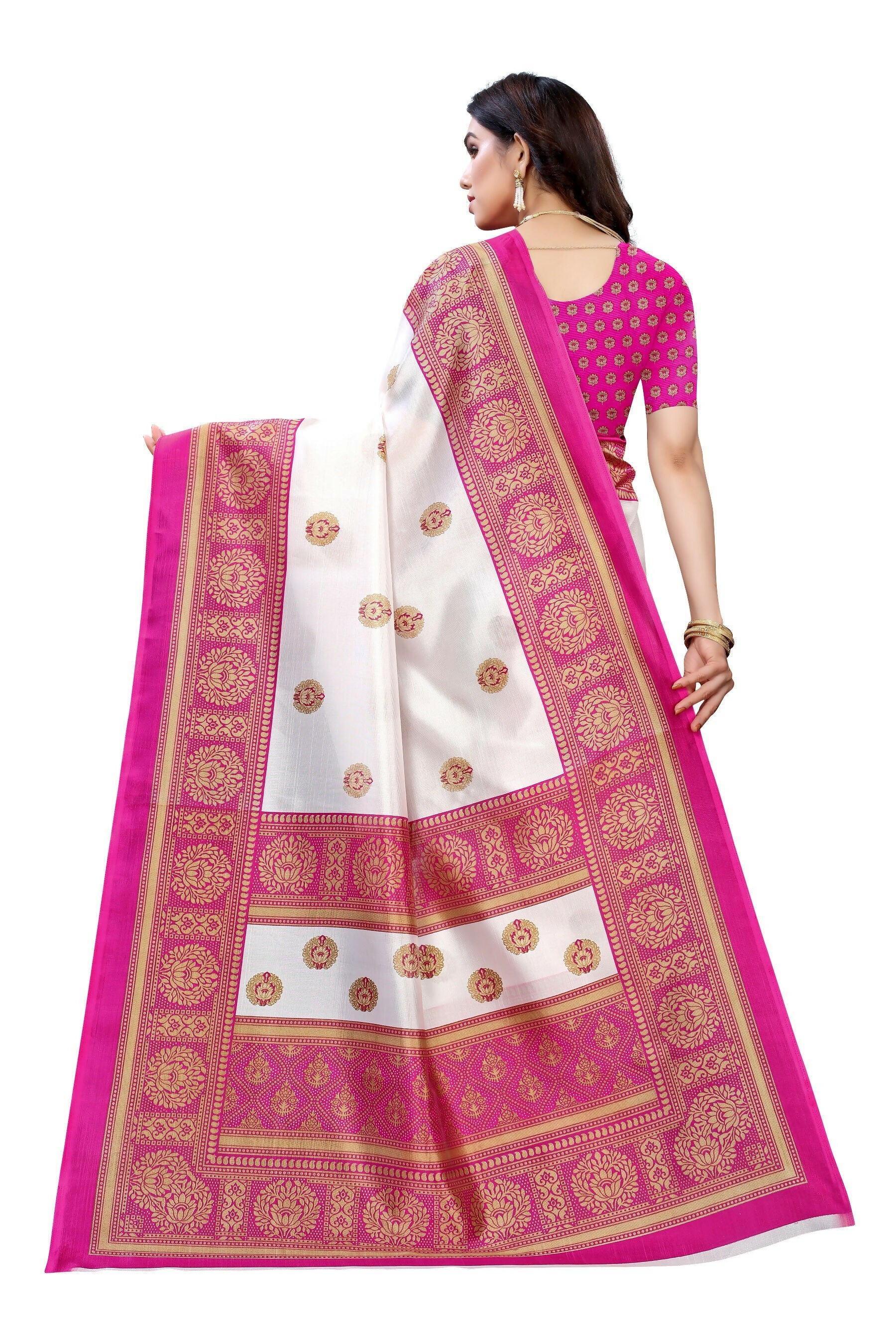 Vamika Pink Printed Art Silk Saree - Distacart