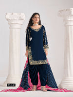 Thumbnail for Anaita Navy Blue Roman Silk Stitched Suit with Embroidery & Real Mirror Work - Distacart