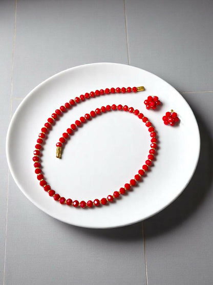 Inhanns Crystal Bloom – Single Line Necklace + Studs - Dark Red - Distacart