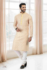 Thumbnail for Raivat Ethnic Cotton Thread Work Kurta Pajama In Yellow Colour - Dista