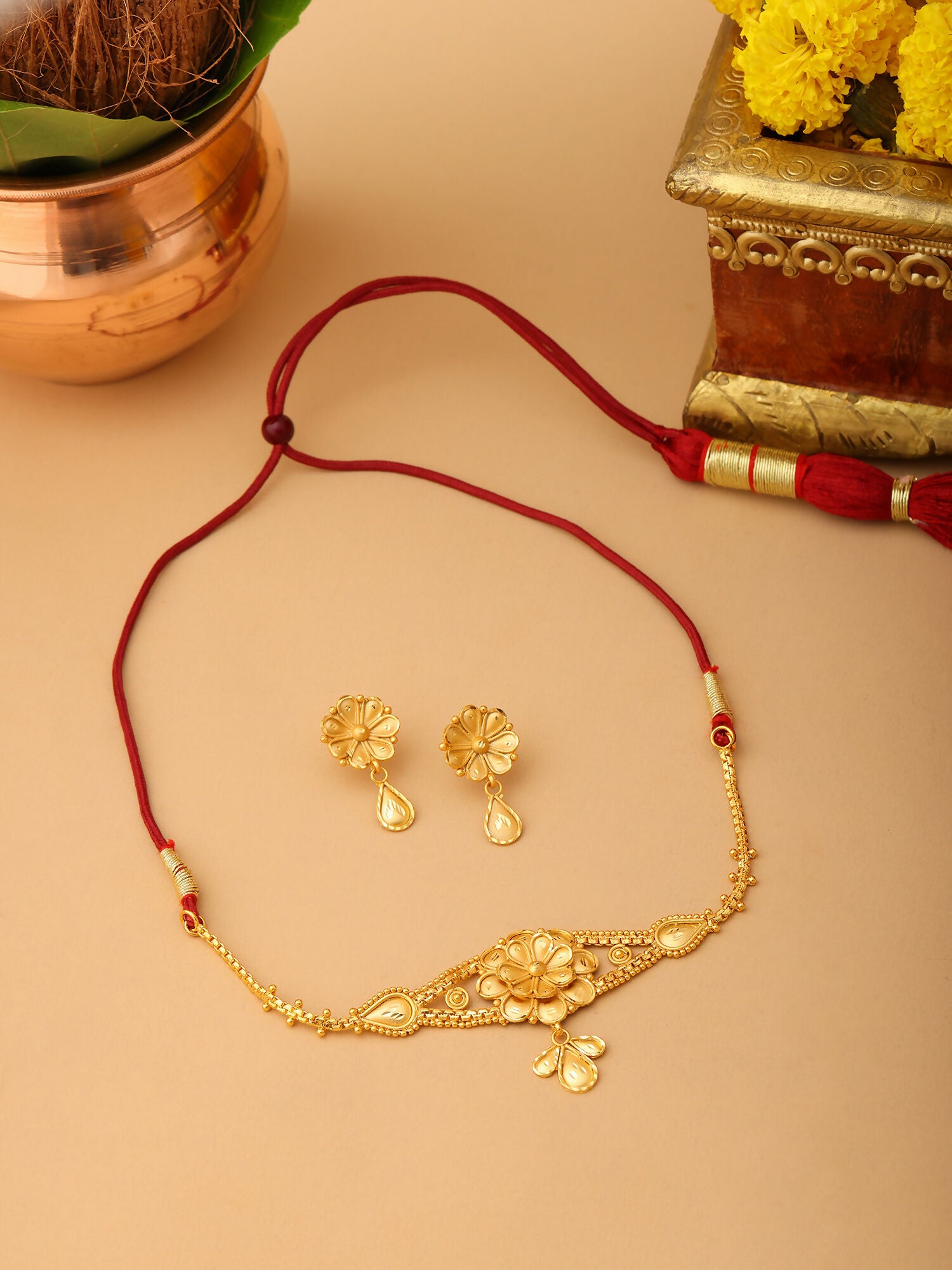 Ruby Raang Golden Traditional Choker with Studs