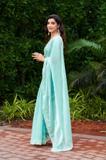 Thumbnail for Vastranavya Turquoise Embroidery Work Shimmer Chiffon Saree with Unstitched Blouse