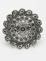 Thumbnail for NVR Women's Silver-Toned Floral Shape Adjustable Finger Ring - Distacart