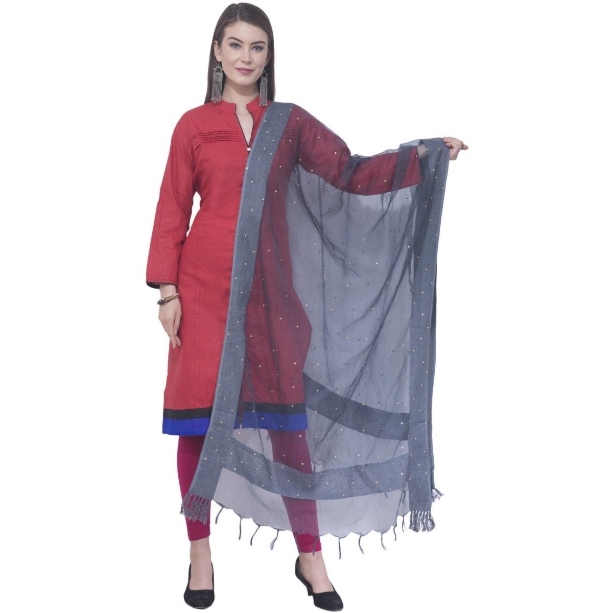 A R SILK Gray Color Chandna Orgenza cotton Dupattas and Chunnis