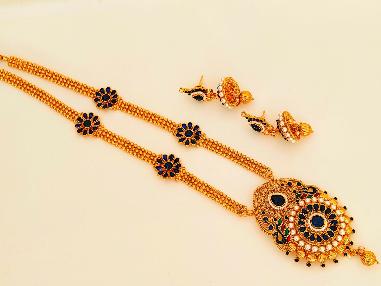 Blue Kemp Long Necklace Set For Weddings - Distacart